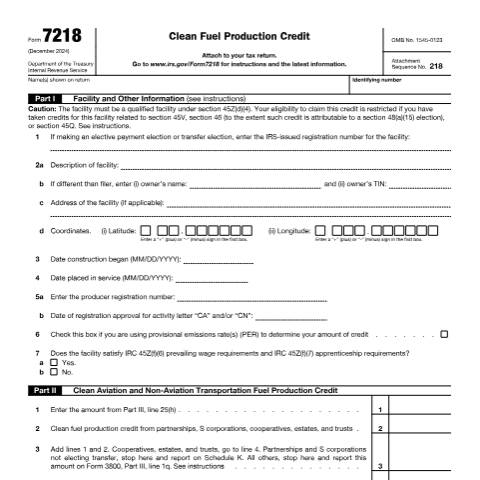 Document preview: IRS Form f7218 — IRS, United States (CERFA n°7218)