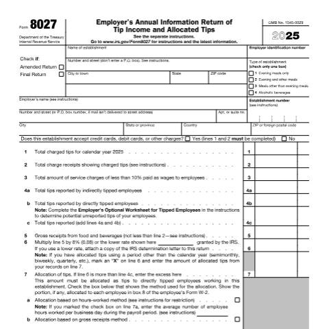 Document preview: IRS Form f8027 — IRS, United States (CERFA n°8027)