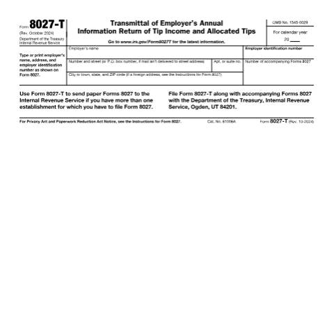 Document preview: IRS Form f8027t — IRS, United States (CERFA n°8027T)