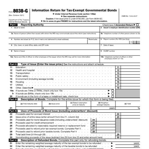 Document preview: IRS Form f8038g — IRS, United States (CERFA n°8038G)