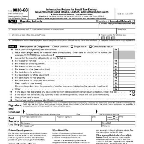 Document preview: IRS Form f8038gc — IRS, United States (CERFA n°8038GC)