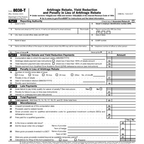 Document preview: IRS Form f8038t — IRS, United States (CERFA n°8038T)