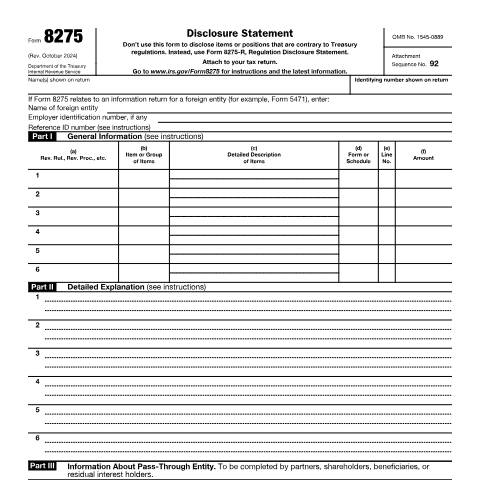 Document preview: IRS Form f8275 — IRS, United States (CERFA n°8275)