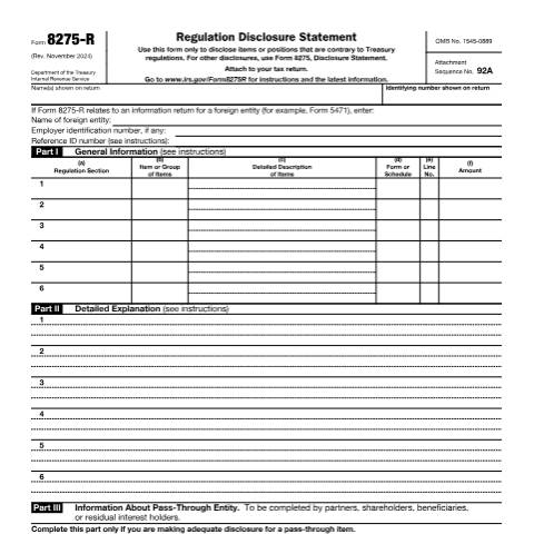 Document preview: IRS Form f8275r — IRS, United States (CERFA n°8275R)