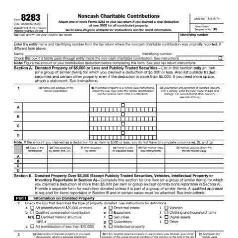 Document preview: IRS Form f8283 — IRS, United States (CERFA n°8283)