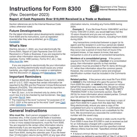 Document preview: IRS Instructions i8300 — IRS, United States (CERFA n°INST-8300)