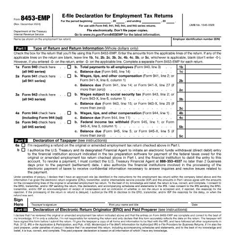 Document preview: IRS Form f8453emp — IRS, United States (CERFA n°8453EMP)