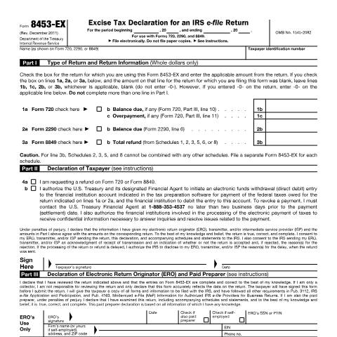 Document preview: IRS Form f8453ex — IRS, United States (CERFA n°8453EX)