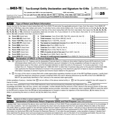Document preview: IRS Form f8453te — IRS, United States (CERFA n°8453TE)