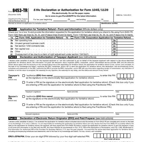 Document preview: IRS Form f8453tr — IRS, United States (CERFA n°8453TR)