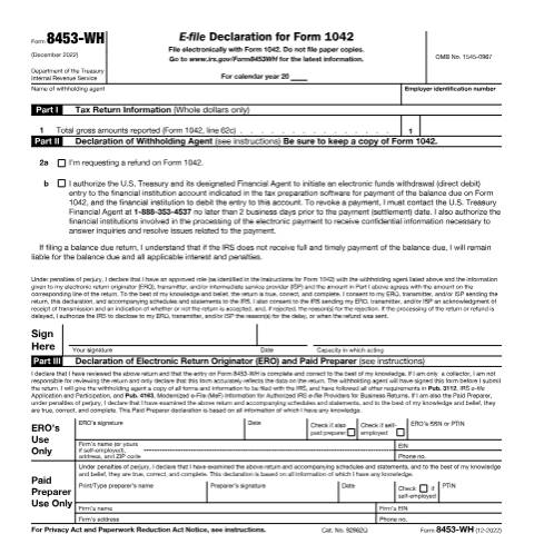 Document preview: IRS Form f8453wh — IRS, United States (CERFA n°8453WH)
