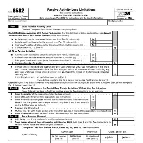 Document preview: IRS Form f8582 — IRS, United States (CERFA n°8582)