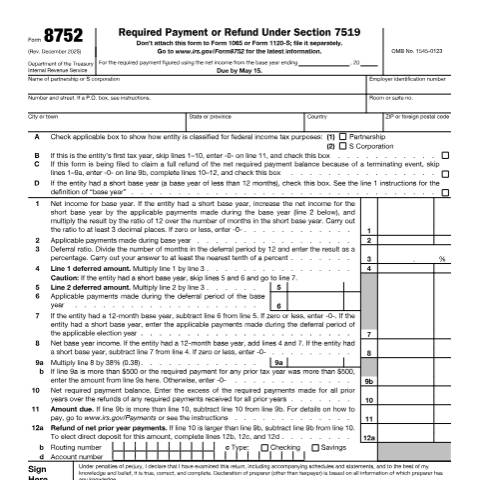 Document preview: IRS Form f8752 — IRS, United States (CERFA n°8752)