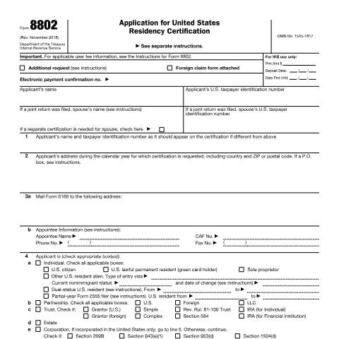 Document preview: IRS Form f8802 — IRS, United States (CERFA n°8802)