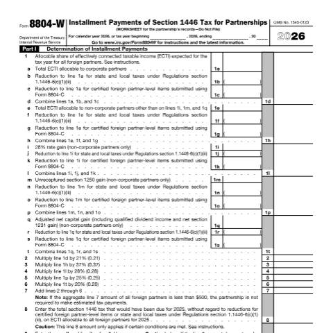Document preview: IRS Form f8804w — IRS, United States (CERFA n°8804W)