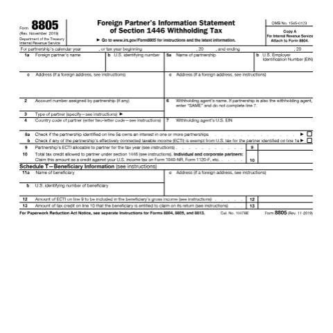 Document preview: IRS Form f8805 — IRS, United States (CERFA n°8805)