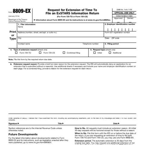 Document preview: IRS Form f8809ex — IRS, United States (CERFA n°8809EX)