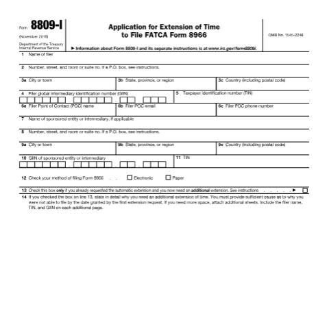 Document preview: IRS Form f8809i — IRS, United States (CERFA n°8809I)