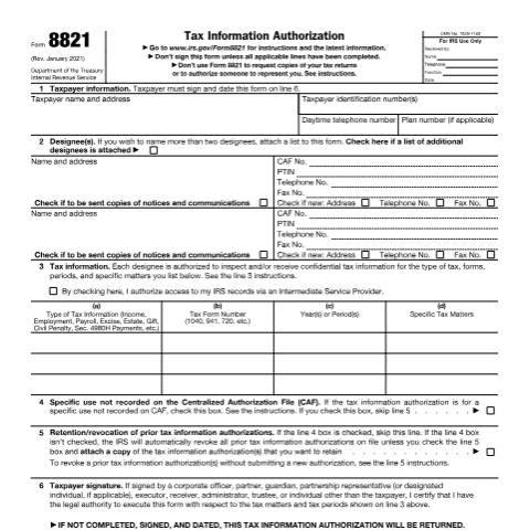 Document preview: IRS Form f8821 — IRS, United States (CERFA n°8821)