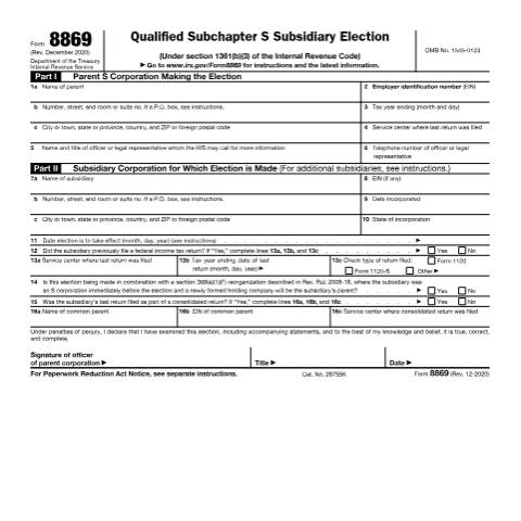 Document preview: IRS Form f8869 — IRS, United States (CERFA n°8869)