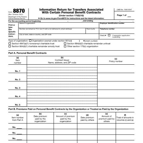 Document preview: IRS Form f8870 — IRS, United States (CERFA n°8870)