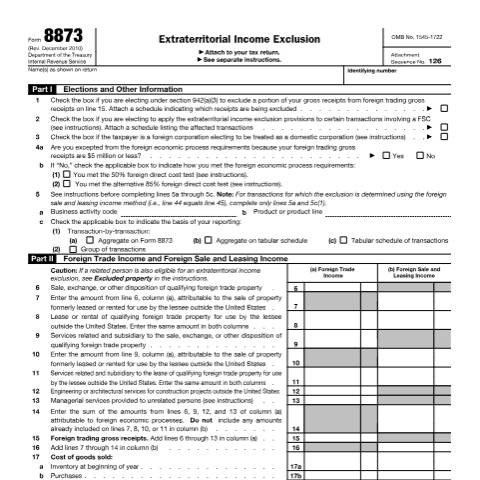 Document preview: IRS Form f8873 — IRS, United States (CERFA n°8873)