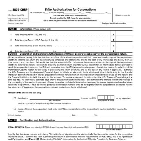 Document preview: IRS Form f8879crp — IRS, United States (CERFA n°8879CRP)