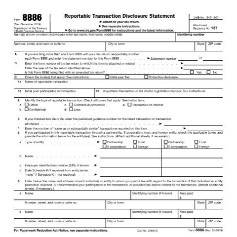 Document preview: IRS Form f8886 — IRS, United States (CERFA n°8886)