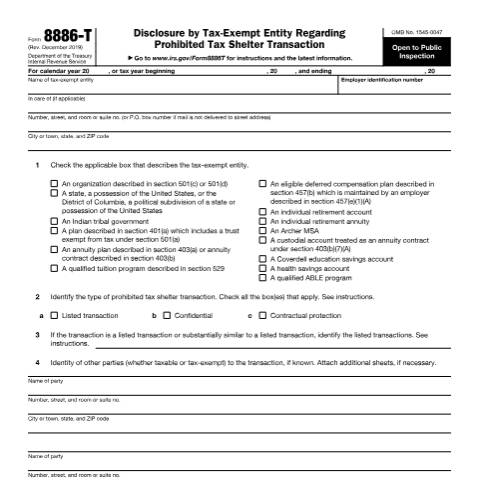 Document preview: IRS Form f8886t — IRS, United States (CERFA n°8886T)