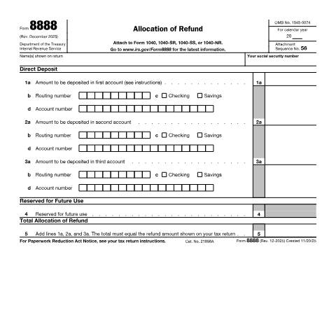Document preview: IRS Form f8888 — IRS, United States (CERFA n°8888)