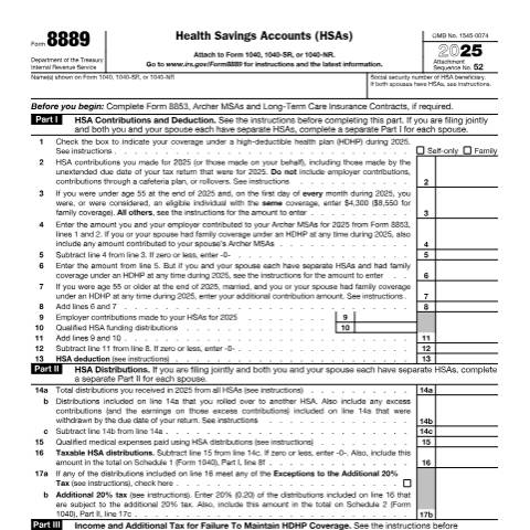 Document preview: IRS Form f8889 — IRS, United States (CERFA n°8889)