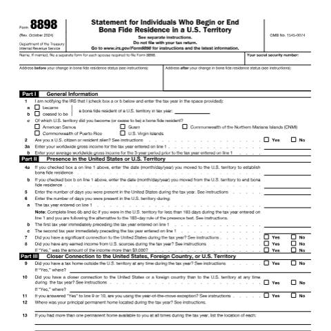 Document preview: IRS Form f8898 — IRS, United States (CERFA n°8898)