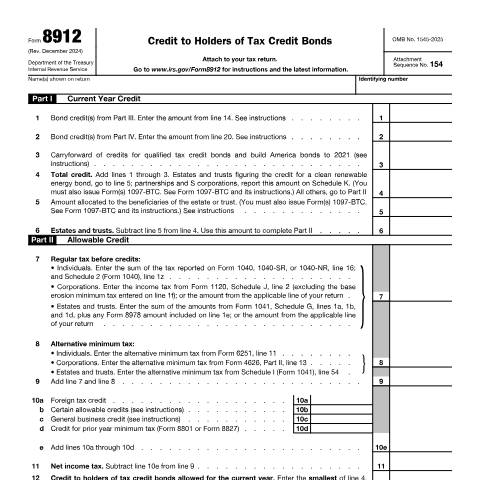 Document preview: IRS Form f8912 — IRS, United States (CERFA n°8912)
