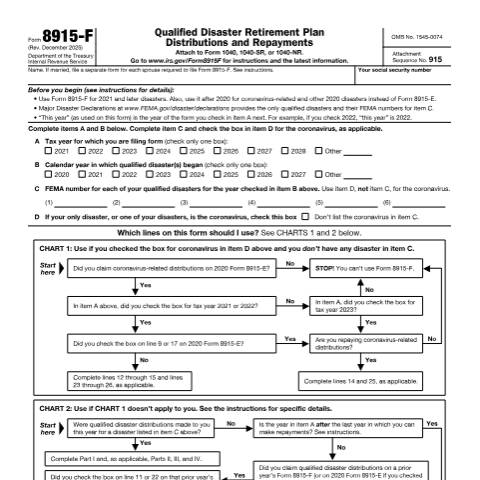 Document preview: IRS Form f8915f — IRS, United States (CERFA n°8915F)