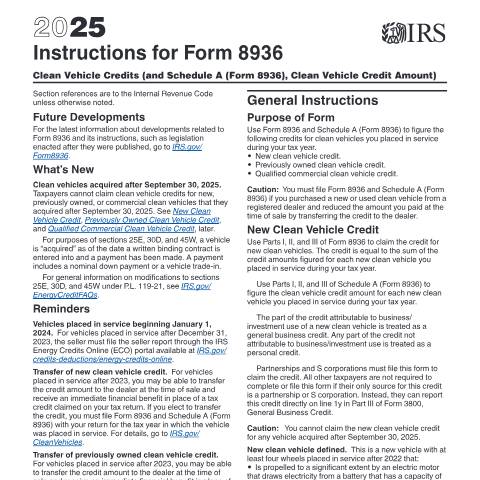 Document preview: IRS Instructions i8936 — IRS, United States (CERFA n°INST-8936)