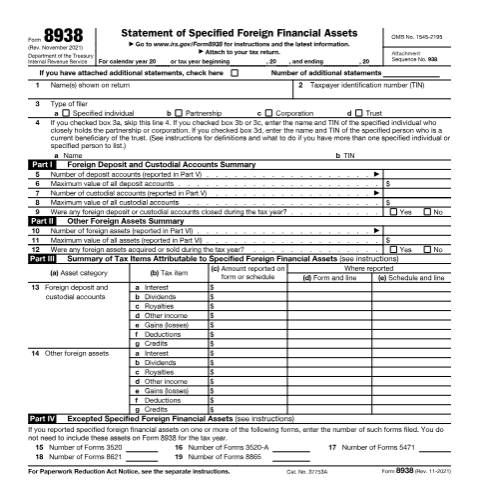 Document preview: IRS Form f8938 — IRS, United States (CERFA n°8938)