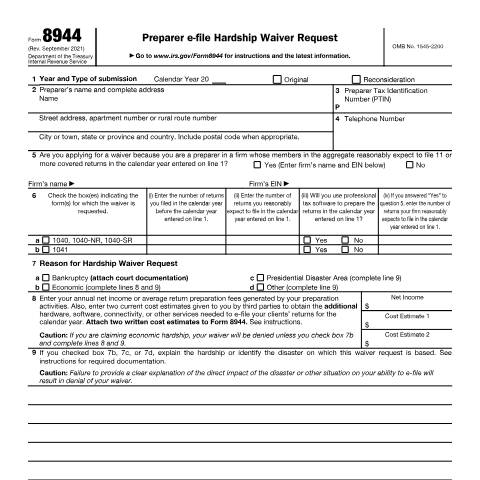 Document preview: IRS Form f8944 — IRS, United States (CERFA n°8944)