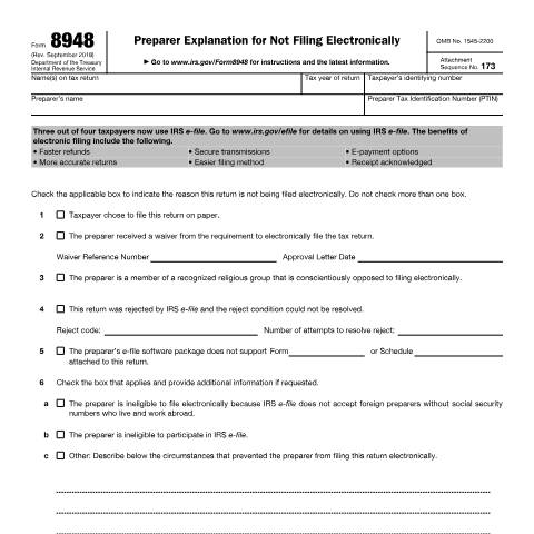 Document preview: IRS Form f8948 — IRS, United States (CERFA n°8948)