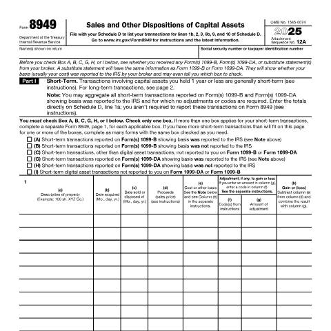 Document preview: IRS Form f8949 — IRS, United States (CERFA n°8949)