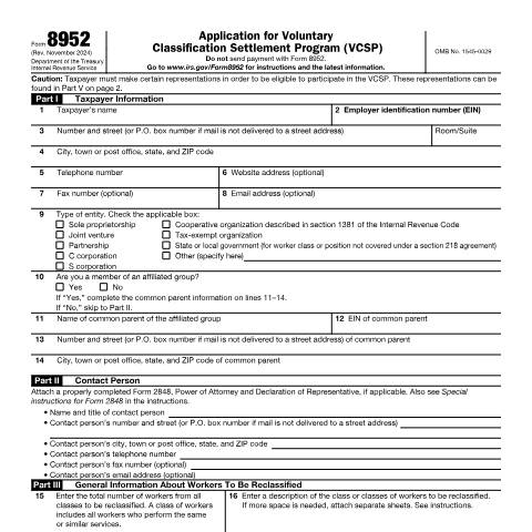 Document preview: IRS Form f8952 — IRS, United States (CERFA n°8952)