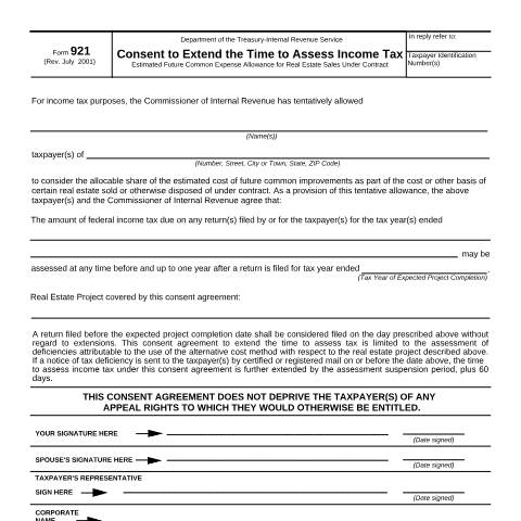 Document preview: IRS Form f921 — IRS, United States (CERFA n°921)
