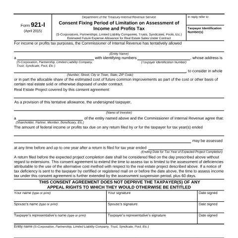 Document preview: IRS Form f921i — IRS, United States (CERFA n°921I)