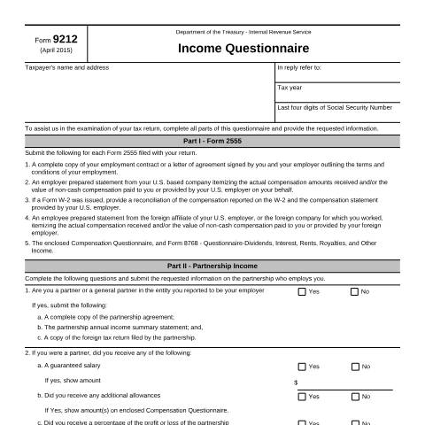 Document preview: IRS Form f9212 — IRS, United States (CERFA n°9212)