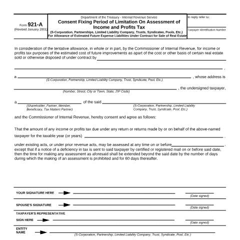 Document preview: IRS Form f921a — IRS, United States (CERFA n°921A)