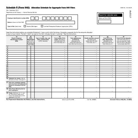 Document preview: IRS Form f940sr — IRS, United States (CERFA n°940SR)