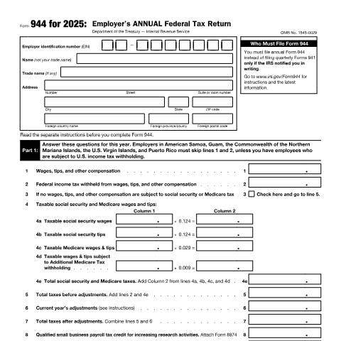 Document preview: IRS Form f944 — IRS, United States (CERFA n°944)