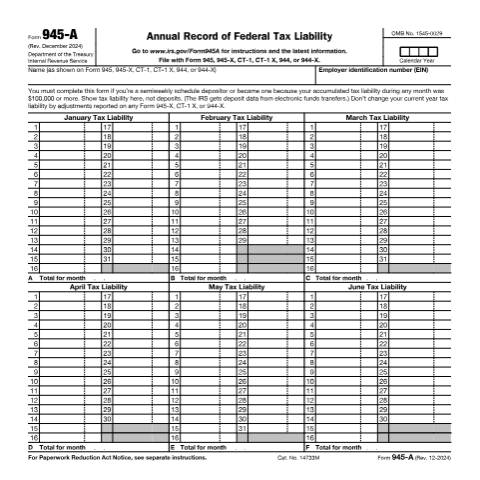 Document preview: IRS Form f945a — IRS, United States (CERFA n°945A)
