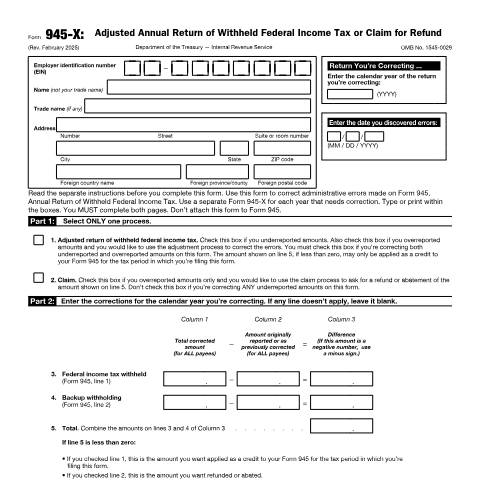 Document preview: IRS Form f945x — IRS, United States (CERFA n°945X)