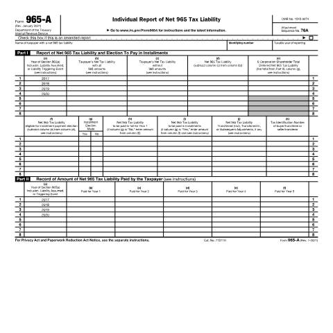 Document preview: IRS Form f965a — IRS, United States (CERFA n°965A)