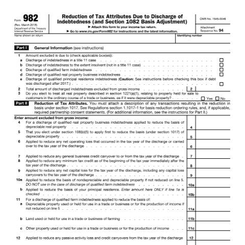 Document preview: IRS Form f982 — IRS, United States (CERFA n°982)